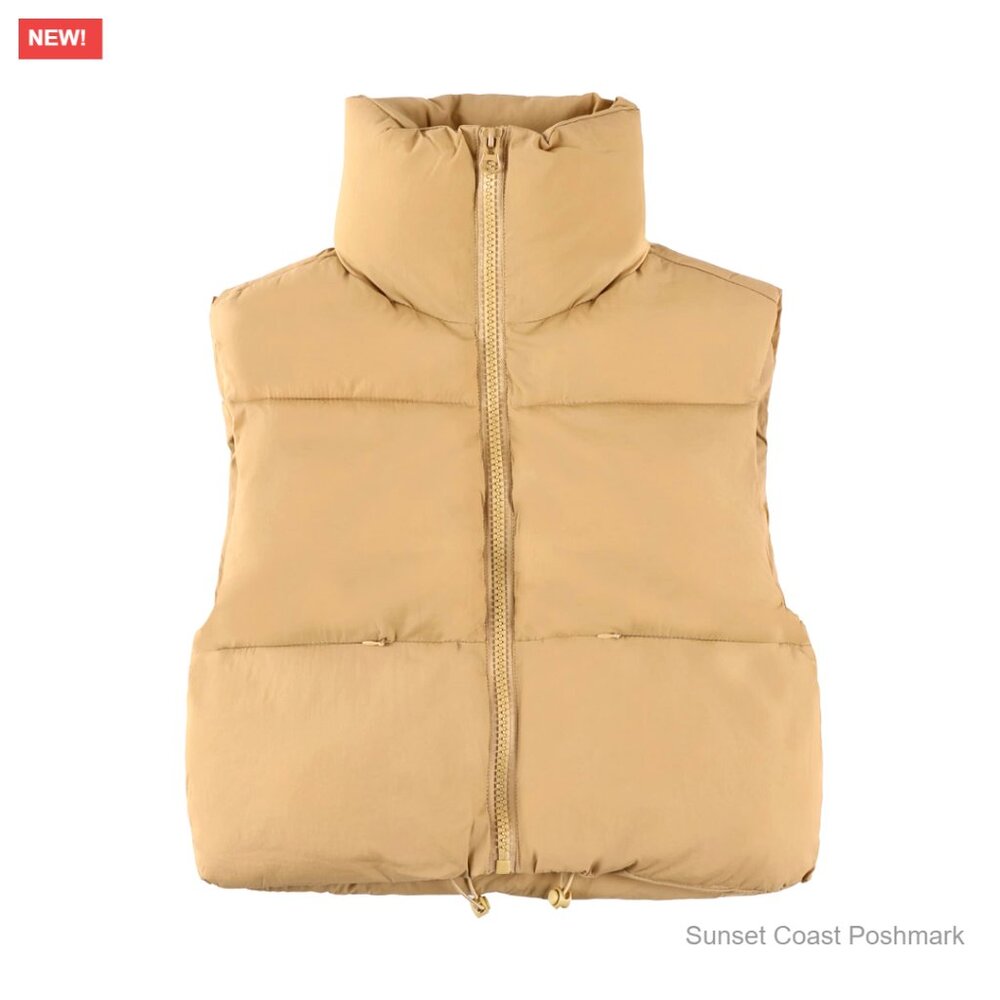 Cropped Puffer Vest Zip Up Stand Collar Sleeveless Padded Crop Vest